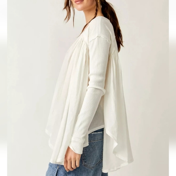 NEW Free People We The Free Lyrical Tunic Shirt Ivory White Size Small - Picture 5 of 12